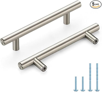 Brushed Nickel Cabinet Handles 3-3/4 Inch Hole Spacing Stainless Steel Drawer Pulls for Cabinets, Dresser, Bathroom 5 Pack