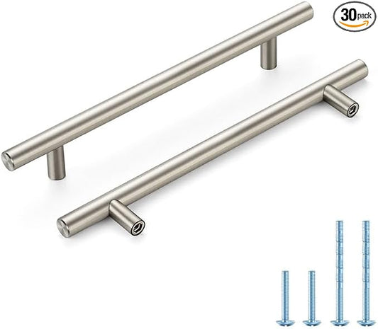 Brushed Nickel Cabinet Handles 6-1/4 Inch Hole Spacing Stainless Steel Drawer Pulls for Cabinets, Dresser, Bathroom 30 Pack
