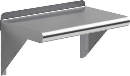 NSF Certified 18 Gauge Heavy Duty Stainless Steel Wall Shelf with Brackets for Kitchens, Utility Rooms, Storage, Offices & Home (16"x10")