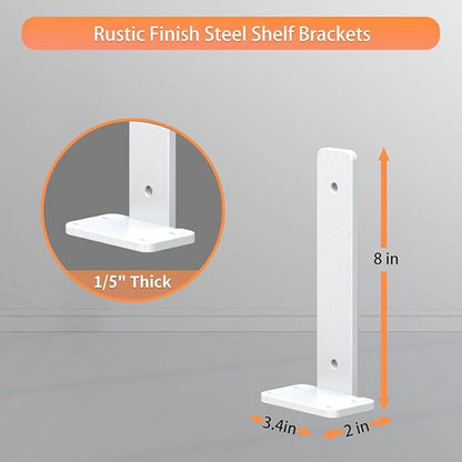 Floating Shelf Brackets upgraded, 8 inch, White Heavy Duty Iron Shelf Brackets, Industrial Modern Floating Shelf Support for Wall Mount Shelves,Wide Brackets ,4 Pack, Support DIY(5mm Thickening Type).