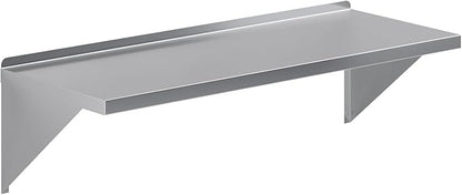 | Stainless Steel Wall Shelf | Square Edge | Metal Shelving | Heavy Duty | Commercial Grade | Wall Mount | NSF Certified (18" Width x 48" Length)