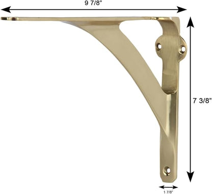 Set of 2 Shelf Brackets for 8", 10", 12" Shelves - Polished Brass Finish - 9.88" X 7.38" Heavy Duty Brass L Brackets for Wall Shelves Hardware Included,