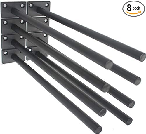 8 Pcs 11" Black Solid Steel Floating Shelf Bracket Blind Shelf Supports - Hidden Brackets for Floating Wood Shelves - Concealed Blind Shelf Support – Screws and Wall Plugs Included