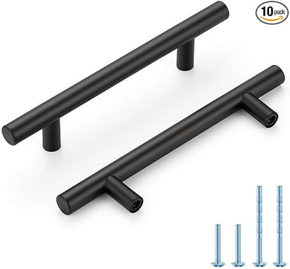 Black Cabinet Handles 4 Inch Hole Spacing Stainless Steel Drawer Pulls for Cabinets, Dresser, Bathroom 10 Pack