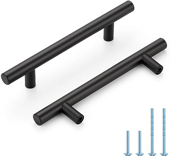 Black Cabinet Handles 4 Inch Hole Spacing Stainless Steel Drawer Pulls for Cabinets, Dresser, Bathroom 45 Pack