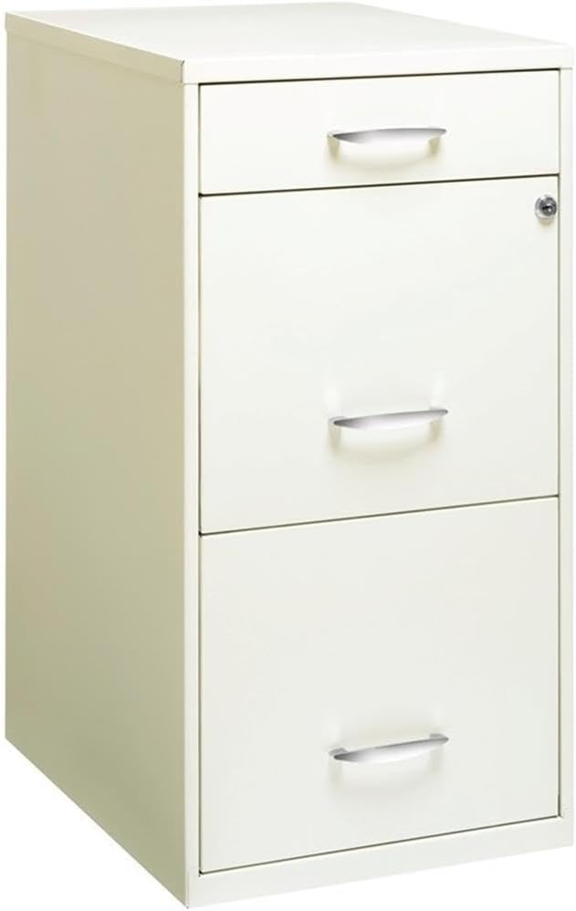 Pemberly Row 3 Drawers 27.32" Vertical White Metal Filing Cabinet Lockable Pre-Assembled Stationary Letter Size for Home, Office