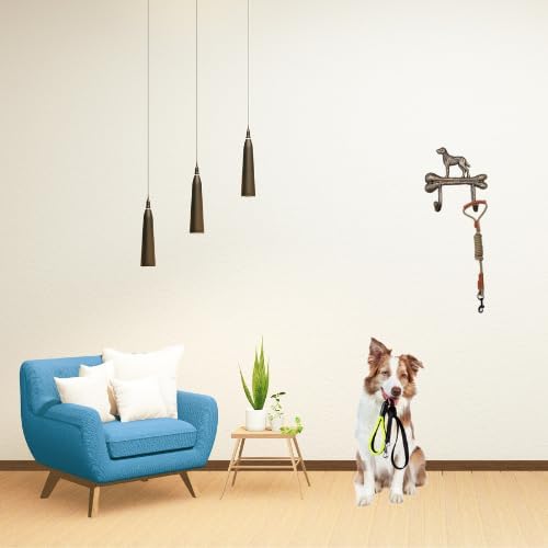 Dog Leash Holder, Cast Iron, Antique Bronze, 2 Hooks, Wall Mount, 6.9x6.9x1.8 inches, AR001