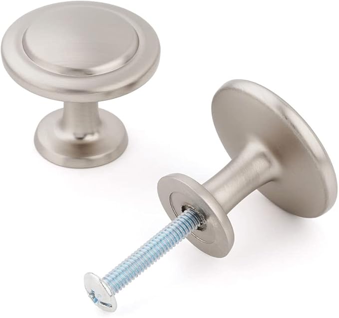 KOOFIZO Round Cabinet Knobs Brushed Nickel Cabinet Pulls, Dia. 1-1/4 Inch, 10 Pack Nickel Drawer Knobs for Kitchen Cabinets 1960 Drawers Dresser Cupboard Bedroom Bathroom