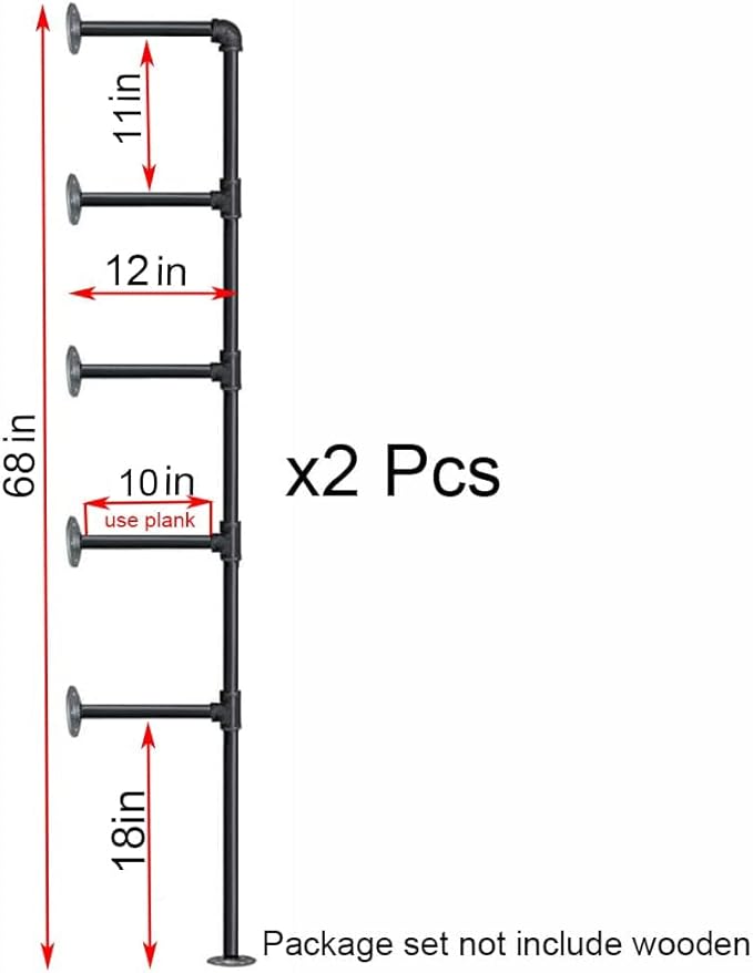 Industrial Retro Wall Mount iron Pipe Shelf,DIY Open Bookshelf,Hung Bracket,Home Improvement Kitchen Shelves,Tool Utility Shelves, Office shelves, bookshelves and bookcases (2Pcs)