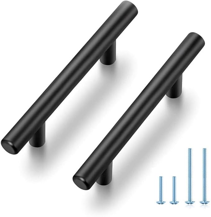 JOY DECOR 45 Pack 5 Inch Cabinet Pulls Kitchen Cabinet Handles with 3 Inch Hole Center Matte Black Cabinet Hardware Stainless Steel Kitchen Drawer Pulls for Cabinets Cupboard, 76mm Hole Centers