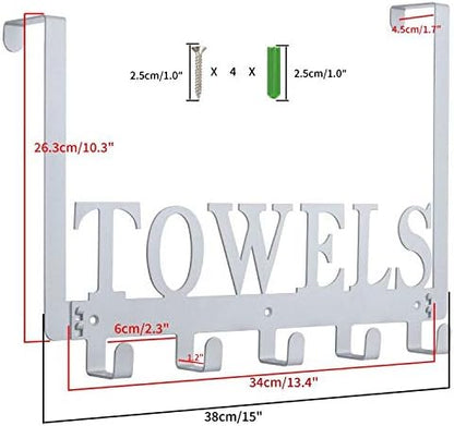 Over The Door Hooks, Towel Hooks for Bathroom, Towel Rack Towel Holder for Bathroom Bedroom Kitchen Pool Beach Towels Bathrobe Wall Mount Hang on The Door Cabinet Cupboard (Silver Grey)