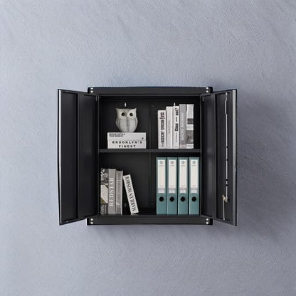GREATMEET Locking Metal Wall Cabinets for Garage, Garage Cabinets Wall Mount, Steel Floating Hanging Storage Cabinet with Doors and Adjustable Shelf for Utility Room