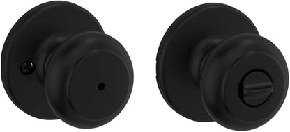 Kwikset Cove Interior Privacy Door Knob with Lock, Door Handle for Bathroom and Bedroom, Matte Black Keyless Turn Lock Doorknob (Pack of 4)