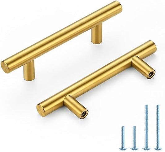 Brushed Brass Cabinet Handles 3 Inch Hole Spacing Stainless Steel Drawer Pulls for Cabinets, Dresser, Bathroom 45 Pack