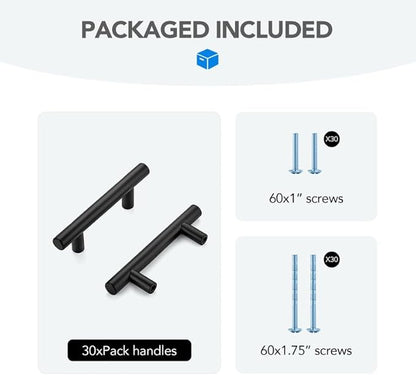 Black Cabinet Handles 2-1/2 Inch Hole Spacing Stainless Steel Drawer Pulls for Cabinets, Dresser, Bathroom 30 Pack