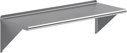 NSF Certified 18 Gauge Heavy Duty Stainless Steel Wall Shelf with Brackets for Kitchens, Utility Rooms, Storage, Offices & Home (48" x 16")