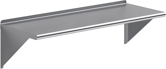 NSF Certified 18 Gauge Heavy Duty Stainless Steel Wall Shelf with Brackets for Kitchens, Utility Rooms, Storage, Offices & Home (48" x 16")