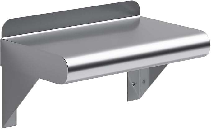 NSF Certified 18 Gauge Heavy Duty Stainless Steel Wall Shelf with Brackets for Kitchens, Utility Rooms, Storage, Offices & Home (10"x6")