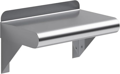 NSF Certified 18 Gauge Heavy Duty Stainless Steel Wall Shelf with Brackets for Kitchens, Utility Rooms, Storage, Offices & Home (10"x6")