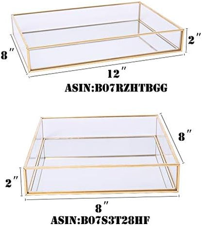 Sooyee Gold Tray Mirror,Square Mirror Tray can Hold Jewelry,Perfume,Makeup,Breakfast,Tea,Food,Magazine and More, Decorative Tray for Vanity,Dresser,Bathroom,Bedroom,Office,Garden,Coffee Table (8”x8”)