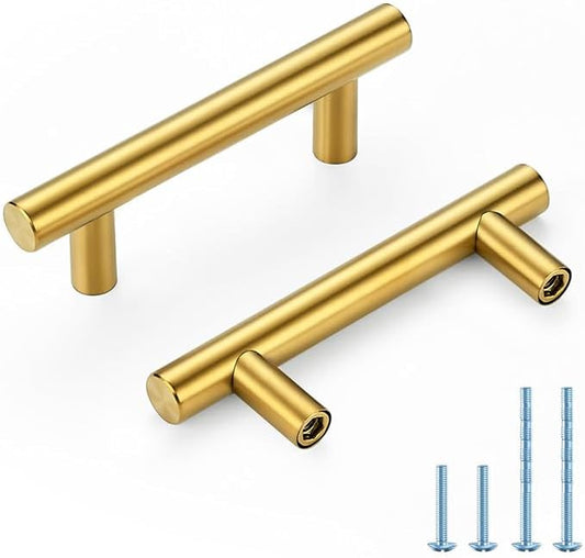 Brushed Brass Cabinet Handles 2-1/2 Inch Hole Spacing Stainless Steel Drawer Pulls for Cabinets, Dresser, Bathroom 45 Pack
