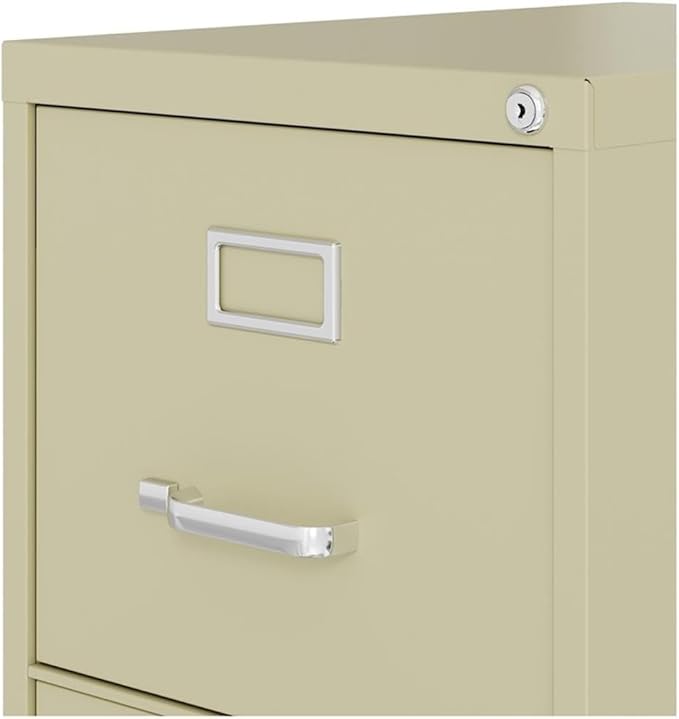 Pemberly Row 22" D Metal 4-Drawers Letter Width Vertical Filing Cabinet in Beige, Lockable, Sturdy Steel Construction, Office or Home Use, Secure Storage for Documents