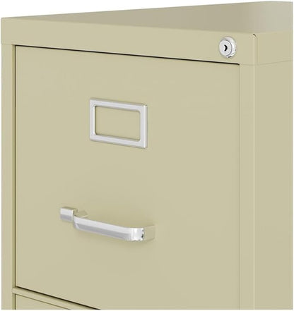 Pemberly Row 22" D Metal 4-Drawers Letter Width Vertical Filing Cabinet in Beige, Lockable, Sturdy Steel Construction, Office or Home Use, Secure Storage for Documents