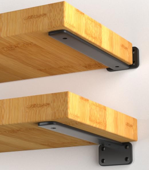 12 Pack - 14 inch Black Hidden L Shelf Bracket (1/5 Inch Thicked) Iron Floating Shelf Brackets Rustic Industrial Metal Brackets for Shelf Support