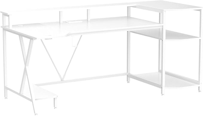 SEDETA White Gaming Desk 70.8'' with LED Lights and Storage Shelves, Computer Desk with Monitor Stand, Power Outlets and Cup Holder, Large PC Gamer Desk, Gaming Table for Bedroom, Living Room