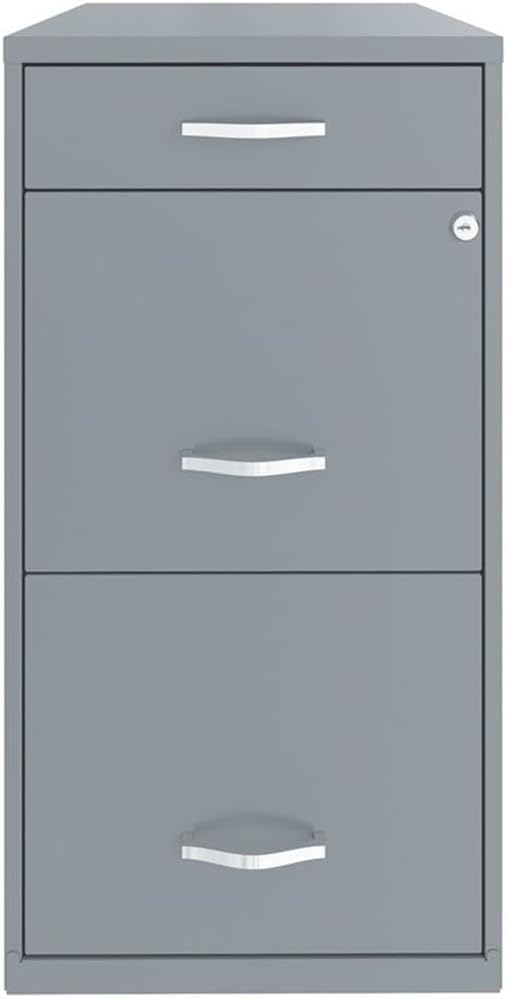 Scranton & Co 18" 3-Drawer Metal Filing Cabinet, Gray Finish, High-Sided Letter File Storage, Locking Top Drawers with Pencil Organizer, Smooth Glide Suspension, Compact Home or Office Use