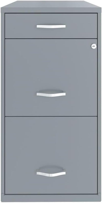 Scranton & Co 18" 3-Drawer Metal Filing Cabinet, Gray Finish, High-Sided Letter File Storage, Locking Top Drawers with Pencil Organizer, Smooth Glide Suspension, Compact Home or Office Use
