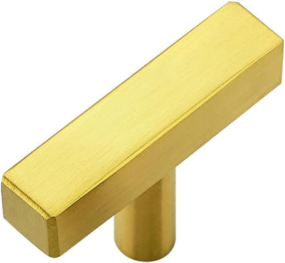 1 Pack Gold Cabinet Knobs - Sqaure Bar Cabinet Pulls Brushed Brass Knobs for Kitchen Drawer Stainless Steel Dresser Pulls for Kitchen Hardware 2in Length Single Hole