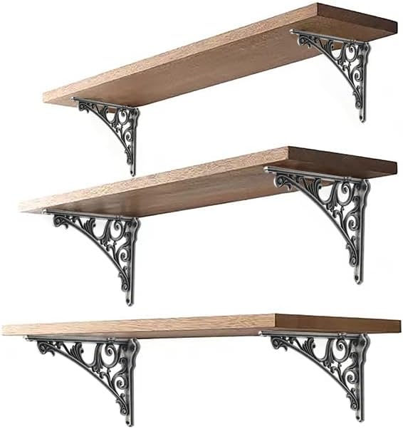Decorative Shelf Bracket 10 inch, Rustic Antique Silver Brackets for Shelving, Heavy Duty Vintage, DIY Projects, Hardware Included, 4 Pack,9.84x7x1.73 inch,Baroque Style