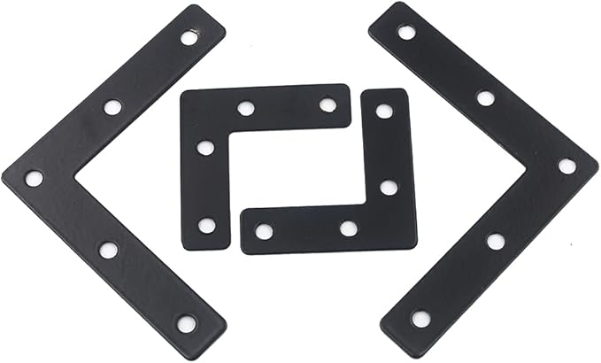 DGOL 20 Packs Two Sizes 3-1/8 inch and 2 inch L Black Flat Corner Braces with Screw, Picture Photo Frame Angle Bracket