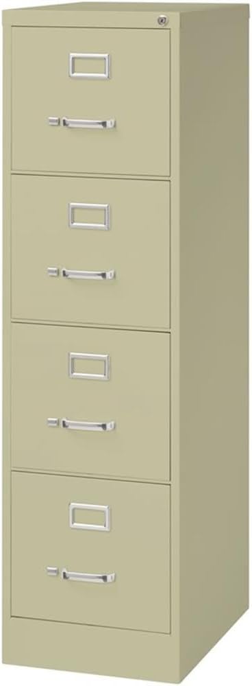 Pemberly Row 22" D Metal 4-Drawers Letter Width Vertical Filing Cabinet in Beige, Lockable, Sturdy Steel Construction, Office or Home Use, Secure Storage for Documents