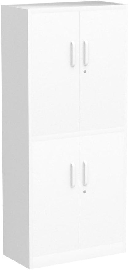 Yizosh Metal Storage Locking Cabinet with 4 Doors and 2 Adjustable Shelves,71" Lockable Garage Tall Steel Cabinet,for Home Office,Living Room,Pantry,Gym,Commercial Storage (White)