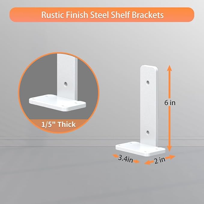 Floating Shelf Brackets upgraded, 6 inch, White Heavy Duty Iron Shelf Brackets, Industrial Modern Floating Shelf Support for Wall Mount Shelves,Wide Brackets ,4 Pack, Support DIY(5mm Thickening Type).