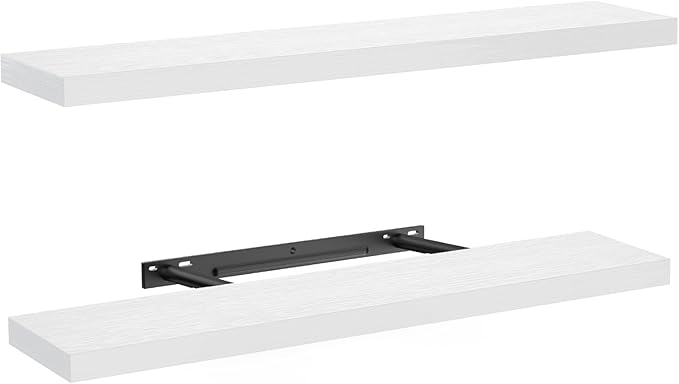 AMADA HOMEFURNISHING Floating Shelves, 32″ Large Wall Mounted Shelves for Bathroom, Bedroom, Living Room, Kitchen, Office, Hanging Shelf for Wall Décor Storage, Set of 2, White