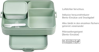 Mepal Bento Box Large - Lunch Box with Bento Box - for 4 Sandwiches or 8 Slices of Bread - Lunch Box for Sandwiches, Small Snacks & Left Overs - Lunch Box Adults - Vivid Mauve