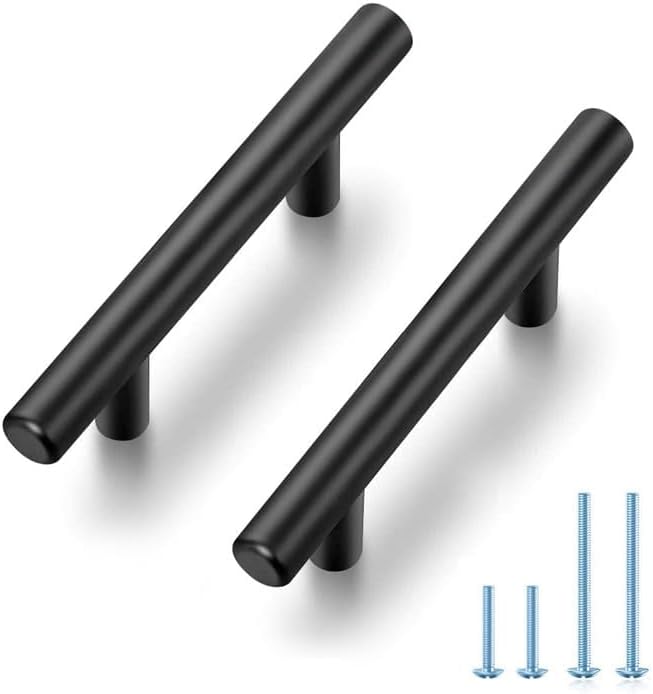 JOY DECOR 10 Pack 4 Inch Cabinet Pulls Kitchen Cabinet Handles with 2-1/2 Inch Hole Center Matte Black Cabinet Hardware Stainless Steel Kitchen Drawer Pulls for Cabinets Cupboard, 64mm Hole Centers