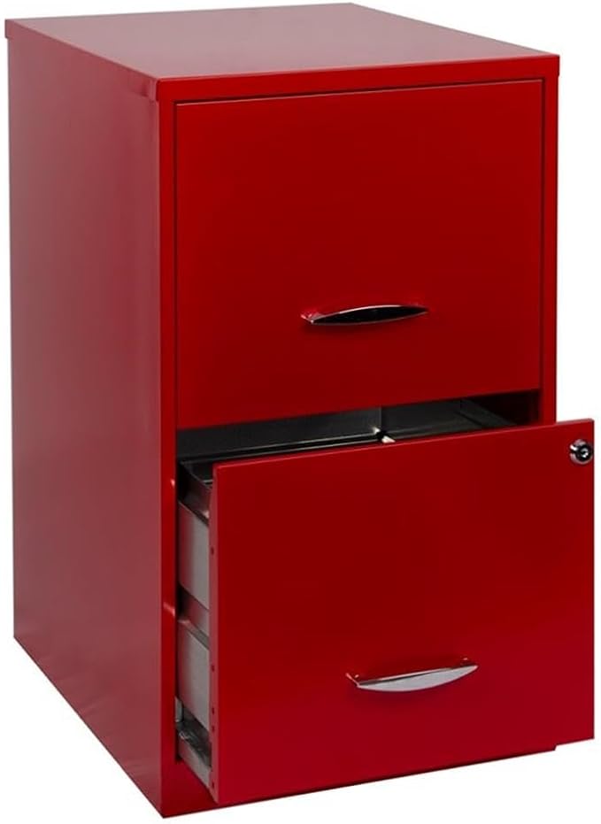 Pemberly Row 18" Metal Filing Cabinet, Lava Red Finish, 2 Drawer Vertical File, Steel Construction, Locking Office Storage for Letter-Size Hanging Files, Compact Design for Home or Small Office Use