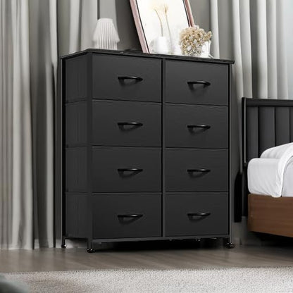 YITAHOME Fabric Dresser with 8 Drawers, Tall Dresser with Fabric Bins, Storage Tower Unit, Chest of Drawers for Living Room, Hallway, Black