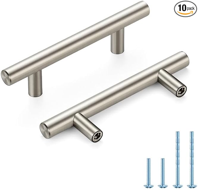 Brushed Nickel Cabinet Handles 3 Inch Hole Spacing Stainless Steel Drawer Pulls for Cabinets, Dresser, Bathroom 10 Pack