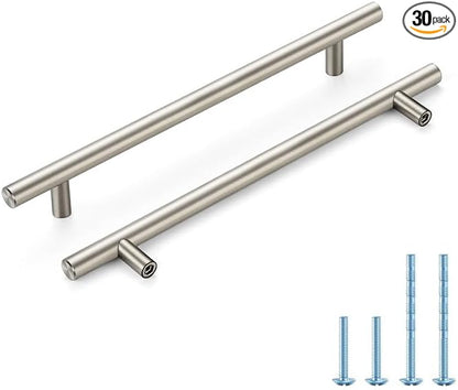 Brushed Nickel Cabinet Handles 7-1/2 Inch Hole Spacing Stainless Steel Drawer Pulls for Cabinets, Dresser, Bathroom 30 Pack