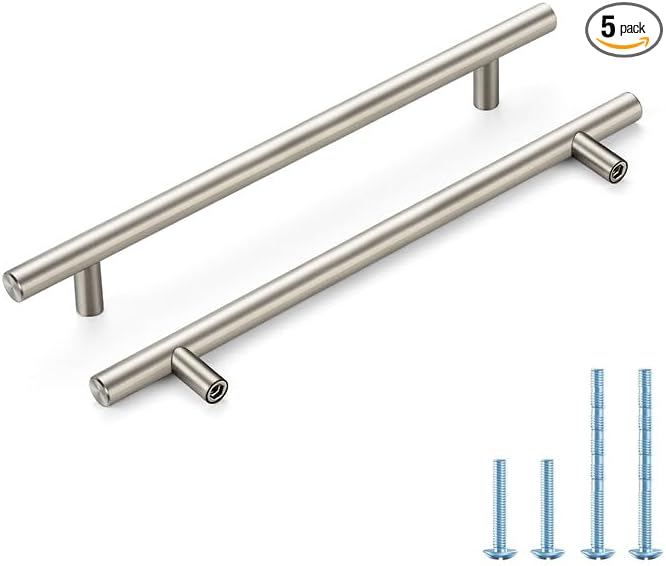 Brushed Nickel Cabinet Handles 7-1/2 Inch Hole Spacing Stainless Steel Drawer Pulls for Cabinets, Dresser, Bathroom 5 Pack