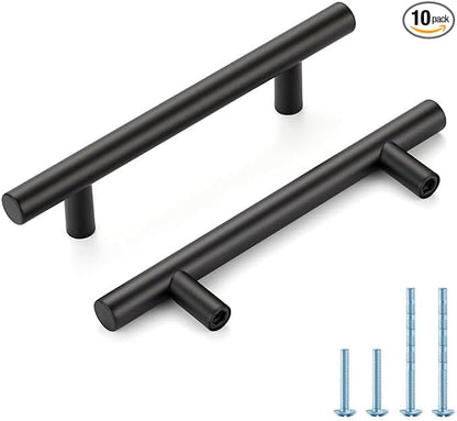 Black Cabinet Handles 3-3/4 Inch Hole Spacing Stainless Steel Drawer Pulls for Cabinets, Dresser, Bathroom 10 Pack
