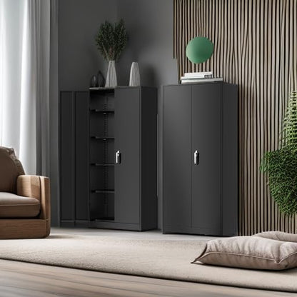 Greenvelly Metal Storage Cabinet, 72" Black Locking Storage Cabinets with Doors and 4 Shelves, Tall Tool Storage Cabinet for Garage, Steel Lockable File Cabinet Metal Locker for Home Office, Classroom