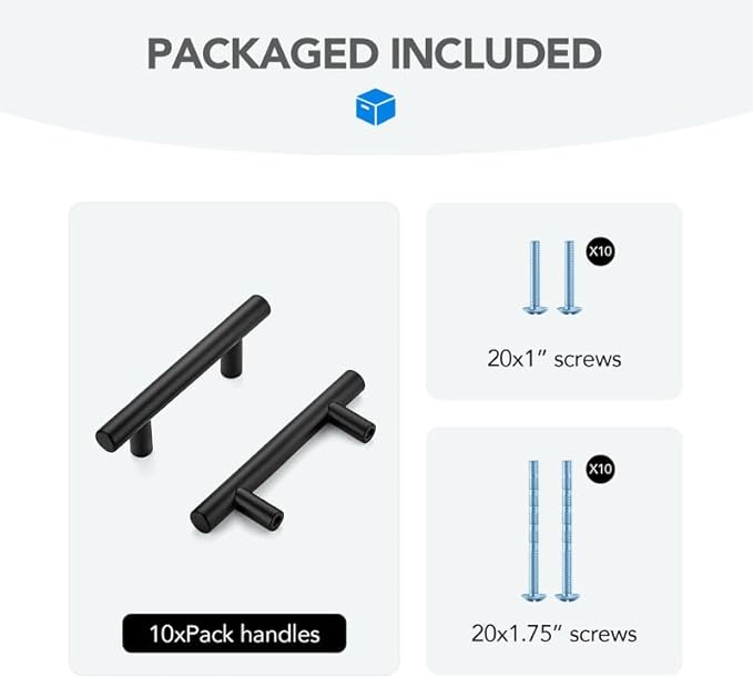 Black Cabinet Handles 2-1/2 Inch Hole Spacing Stainless Steel Drawer Pulls for Cabinets, Dresser, Bathroom 10 Pack