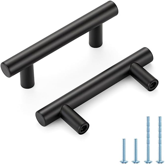 Black Cabinet Handles 2-1/2 Inch Hole Spacing Stainless Steel Drawer Pulls for Cabinets, Dresser, Bathroom 45 Pack