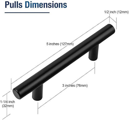 JOY DECOR 30 Pack 5 Inch Cabinet Pulls Kitchen Cabinet Handles with 3 Inch Hole Center Matte Black Cabinet Hardware Stainless Steel Kitchen Drawer Pulls for Cabinets Cupboard, 76mm Hole Centers